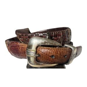 Cowboycore vintage western belt w/ silver 3-pc buckle & lizard embossed leather